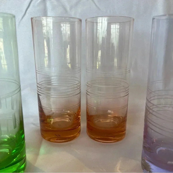 Vintage Set of 6 Etched Multicolored Iced Tea Glasses - Picture 3 of 5